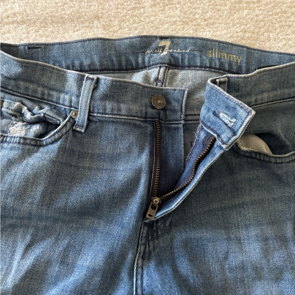 7 For all mankind Men’s Classic Blue Distressed Slimmy Jeans Size 34 - Picture 9 of 13